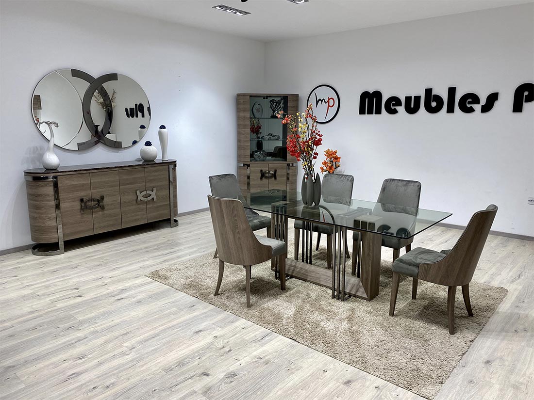 Table de salle à manger avec 6 chaises capitonnées – MeublesPlus